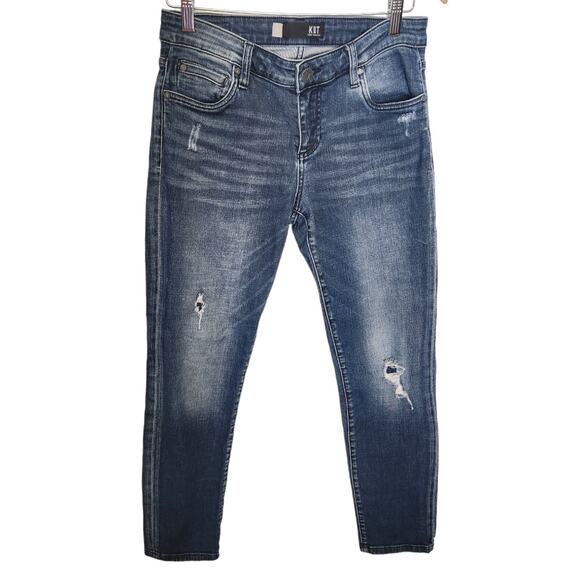 Kut From the Kloth Skinny Stretch Distressed Denim Medium Dark Wash Jeans Size 2 - Picture 1 of 7